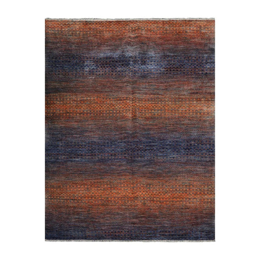 9’ x 12’ Hand Knotted 100% Wool Modern Grass Oriental Area Rug Orange, Navy