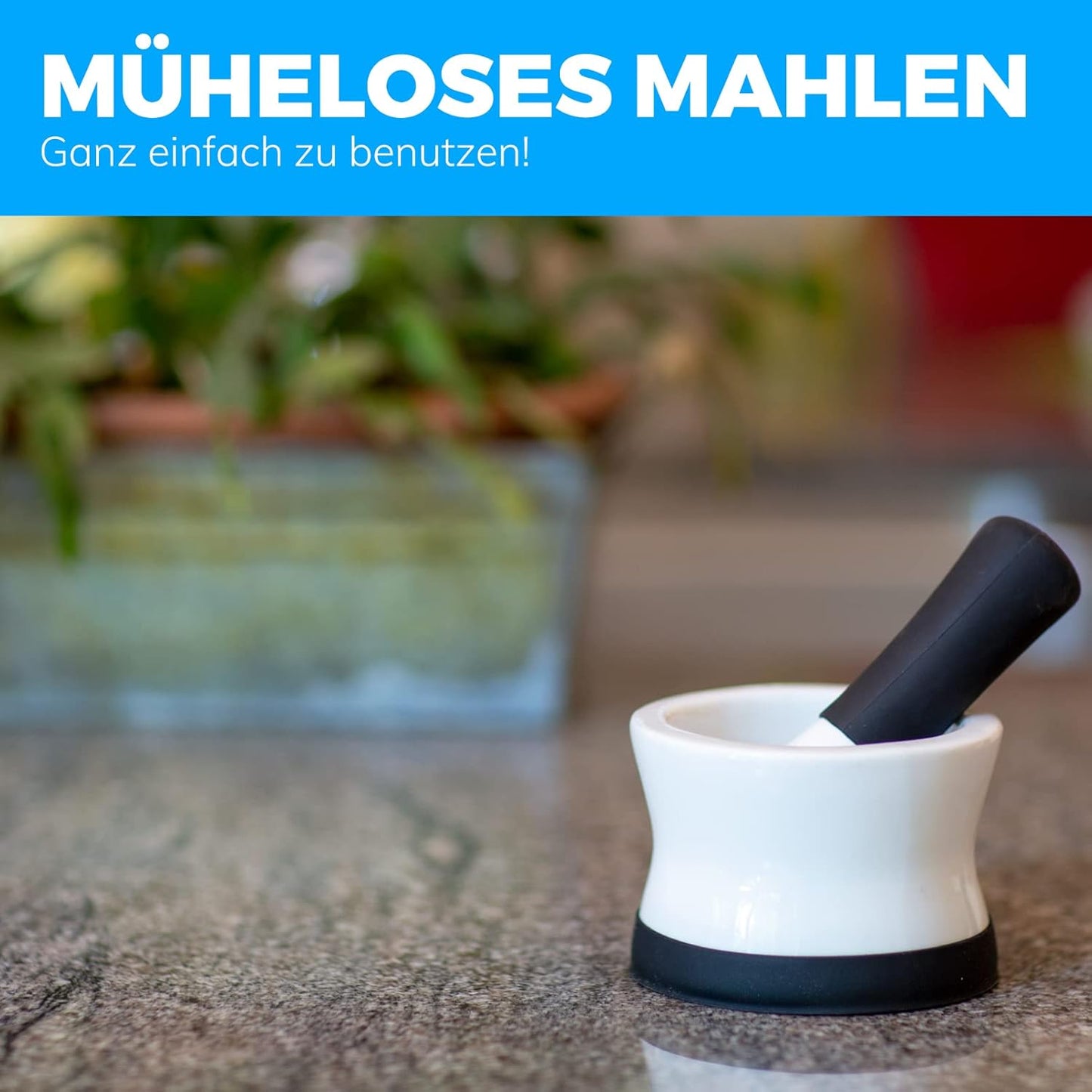 EZ-Grip Silicone & Porcelain Mortar and Pestle With Non-Slip Detachable Silicone Base - NEW DESIGN - Dishwasher Safe by Cooler Kitchen