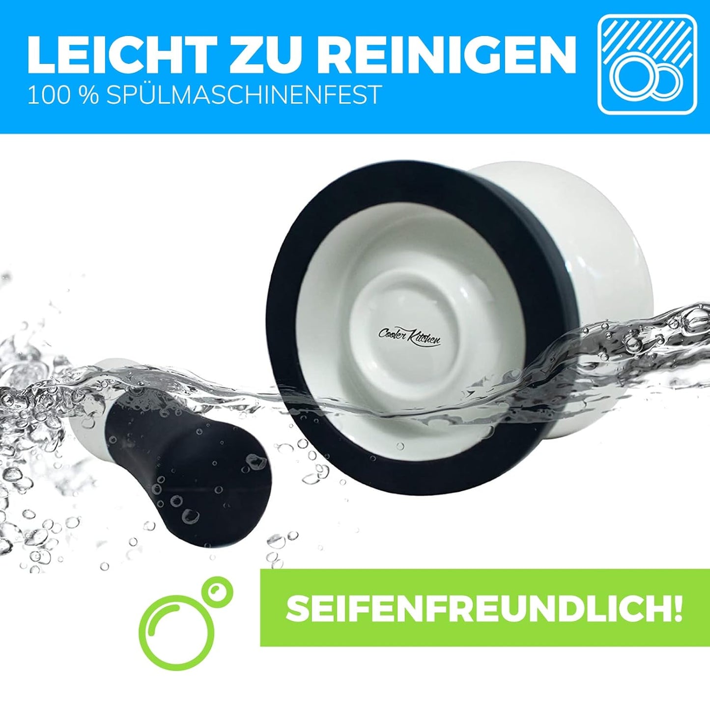 EZ-Grip Silicone & Porcelain Mortar and Pestle With Non-Slip Detachable Silicone Base - NEW DESIGN - Dishwasher Safe by Cooler Kitchen